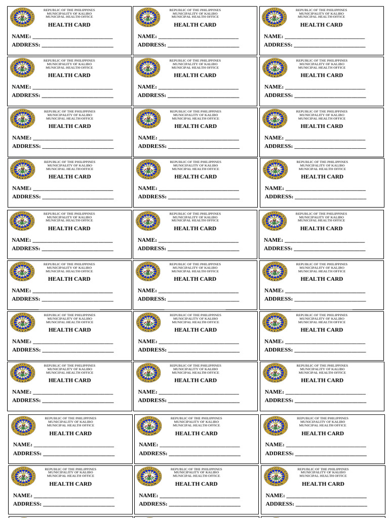 Kalibo Municipal Health Card Template | PDF