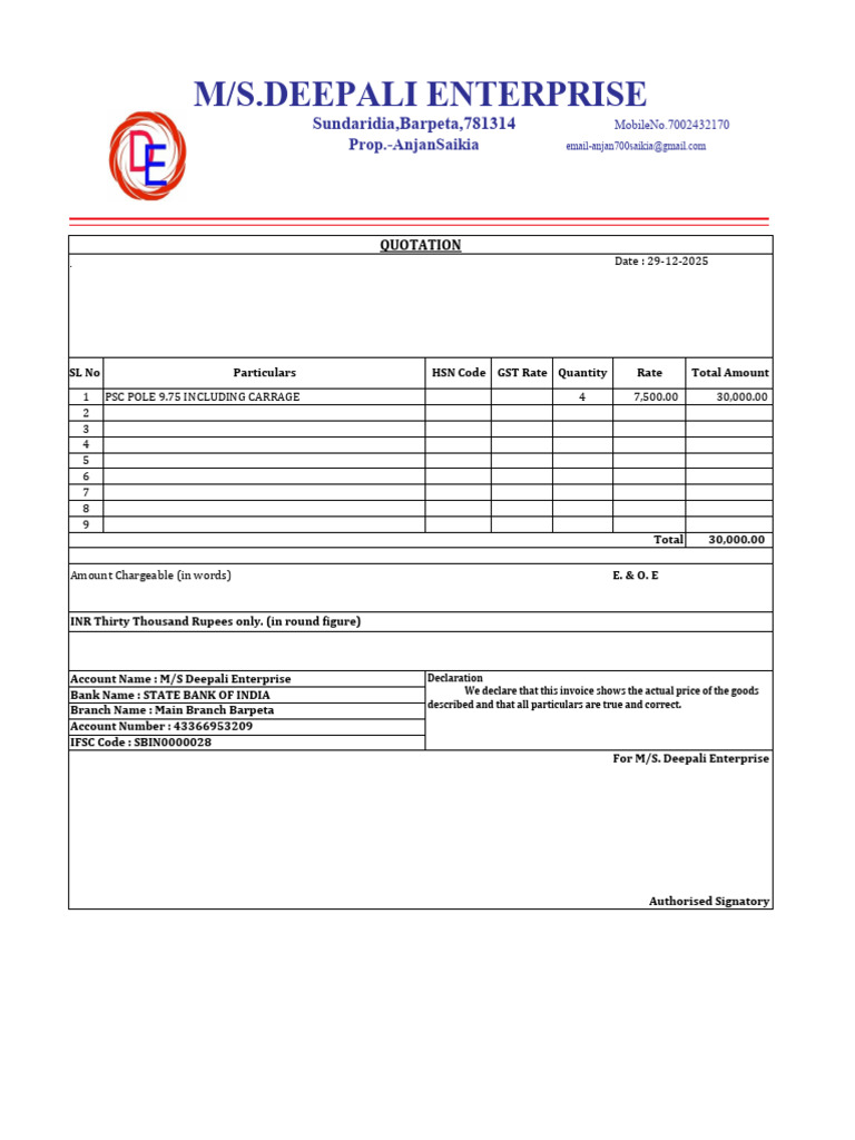 GST Quotation for PSC Pole Purchase | PDF