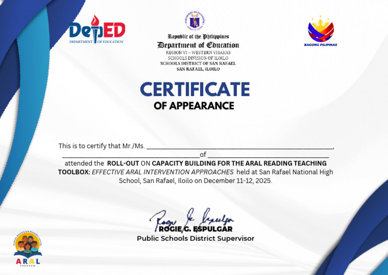 Certificate of Attendance for ARAL Training | PDF