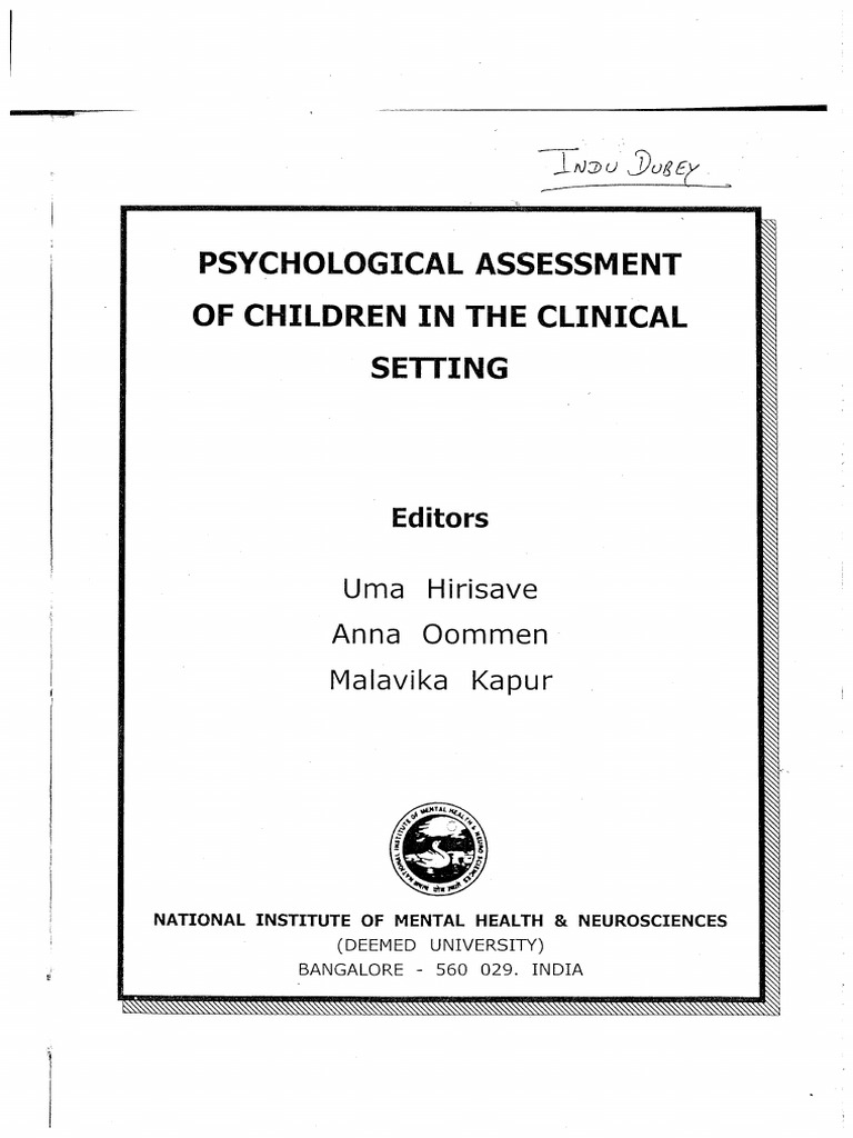 Psychological Assessment of Children in Cliniucal Settings | PDF