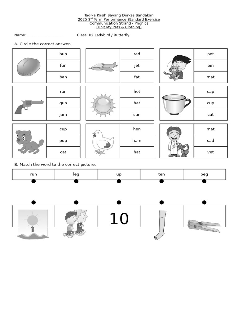K2 Phonics Exercise: My Pets & Clothing | PDF