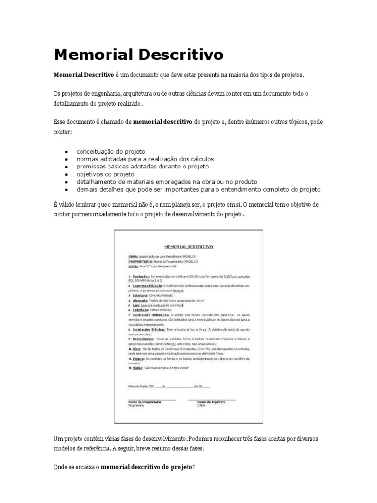 Como Elaborar Um Memorial Descritivo | Produto (Negócios) | Engenharia