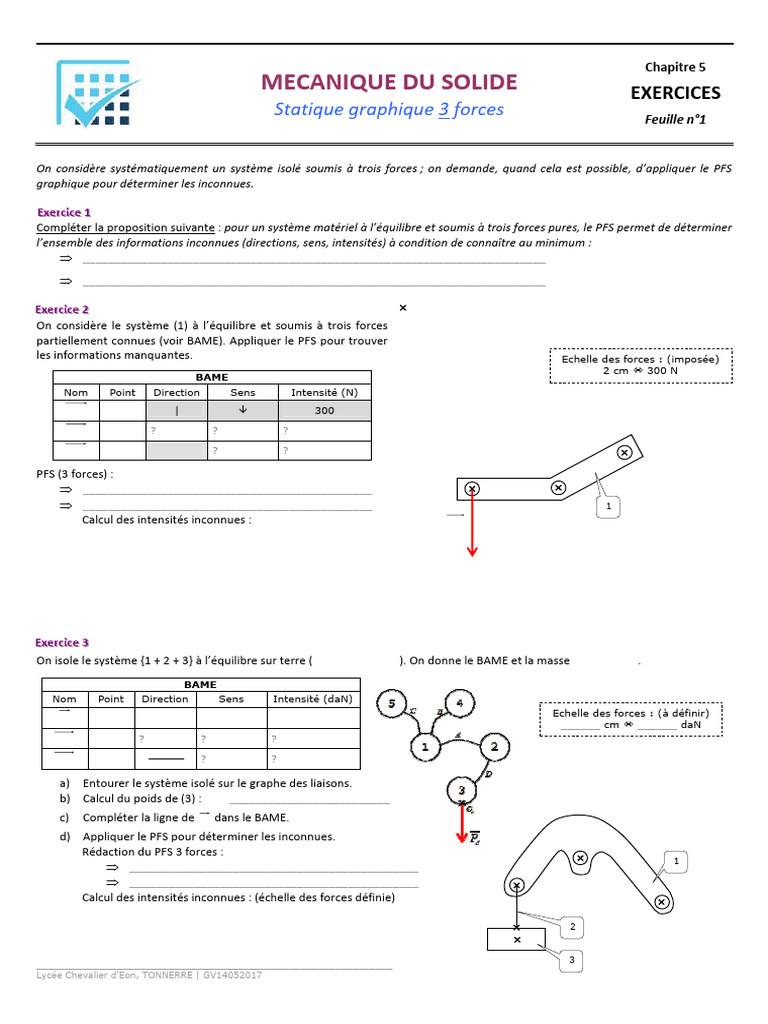 Exercices de statique graphique 3 forces | PDF | Ingénierie mécanique ...