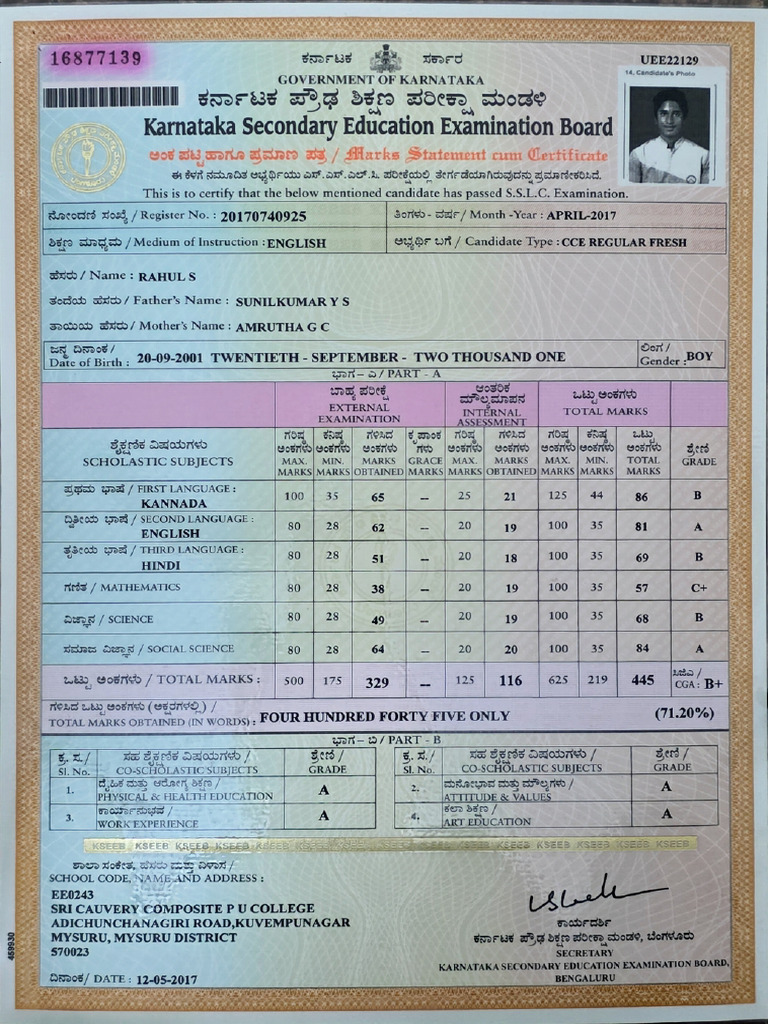 10th Marks Sheet | PDF