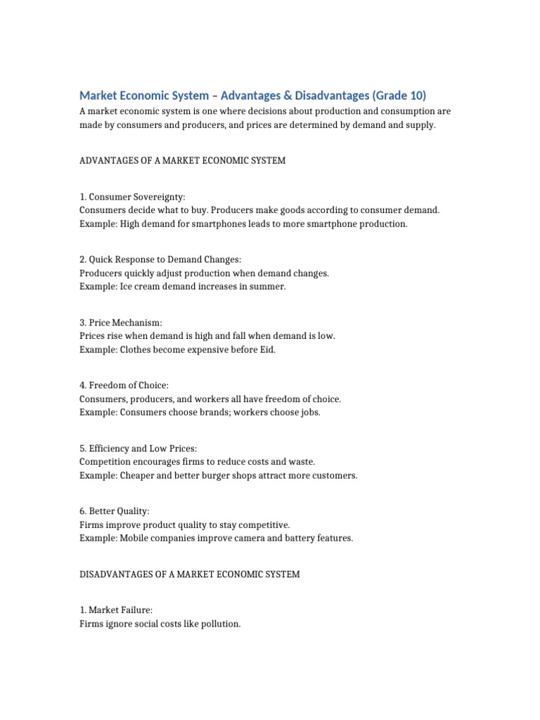 Market Economy Pros and Cons Explained | PDF