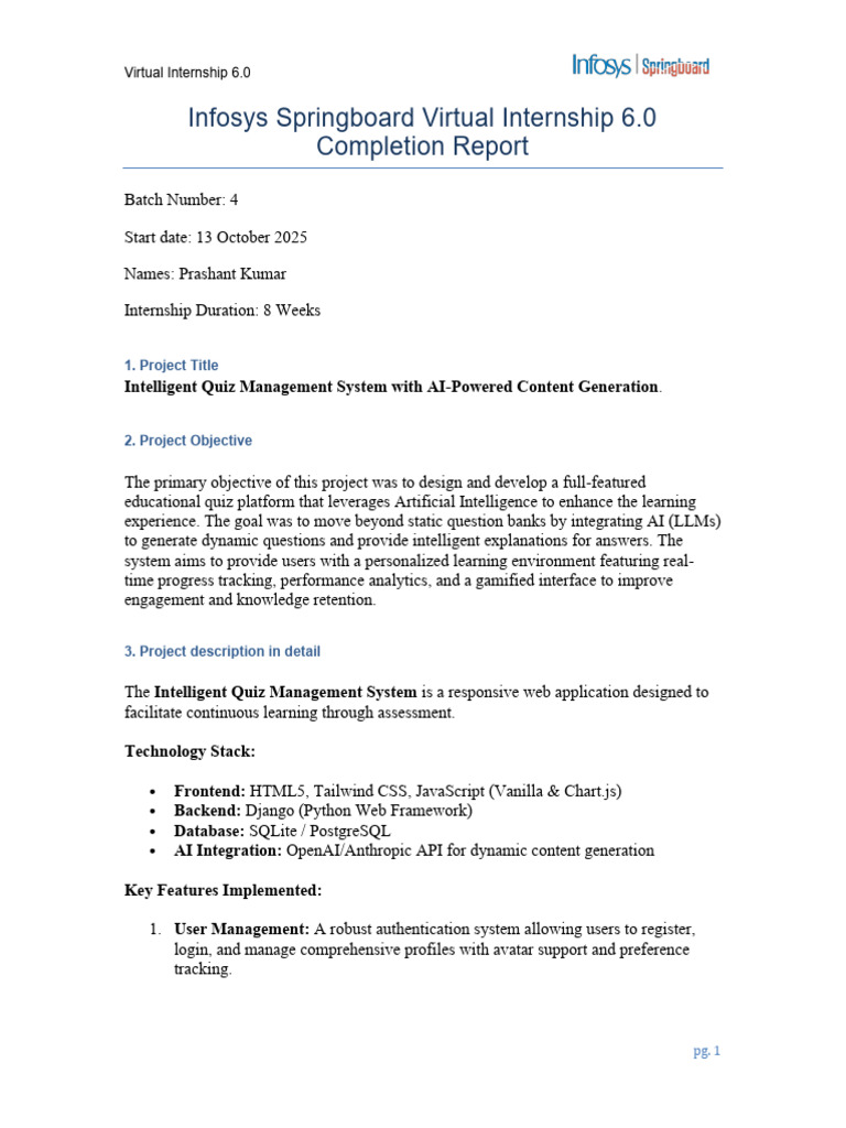 Internship Completion Report Prashant Kumar | PDF | Artificial ...
