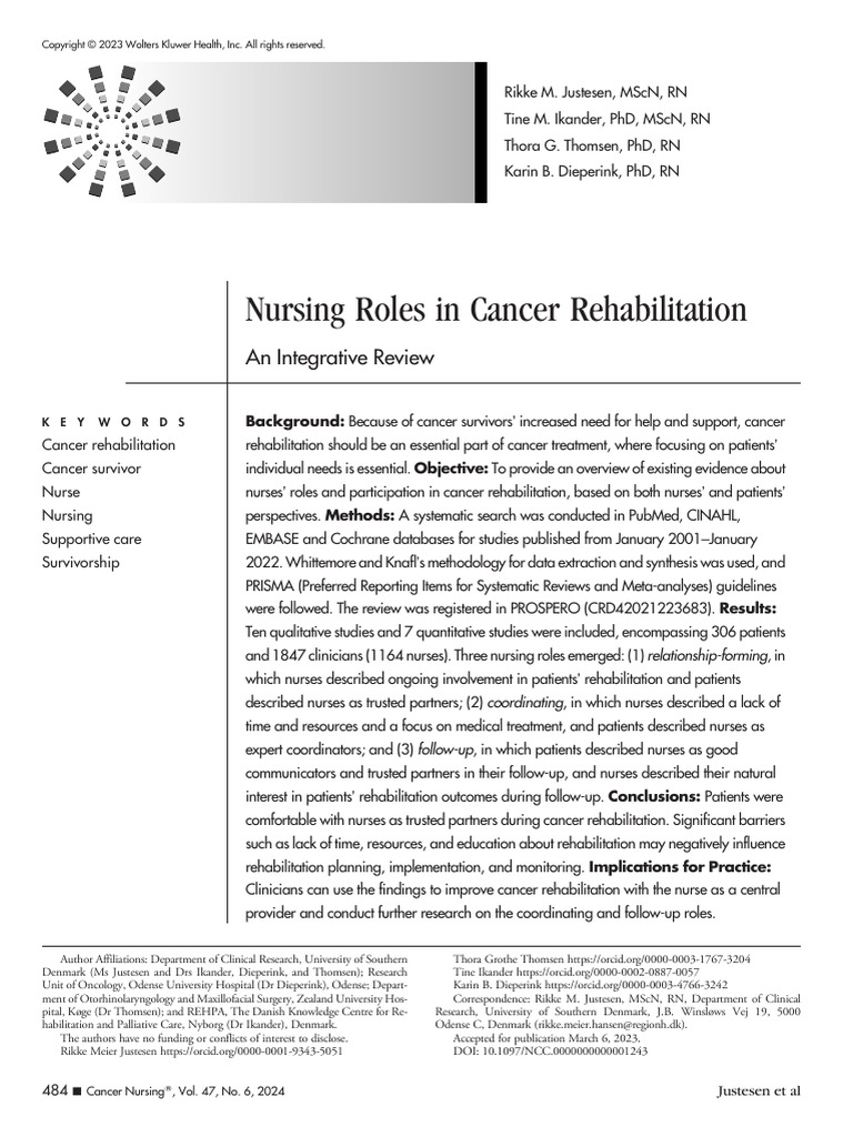 Nursing Roles in Cancer Rehab Review | PDF | Physical Therapy ...