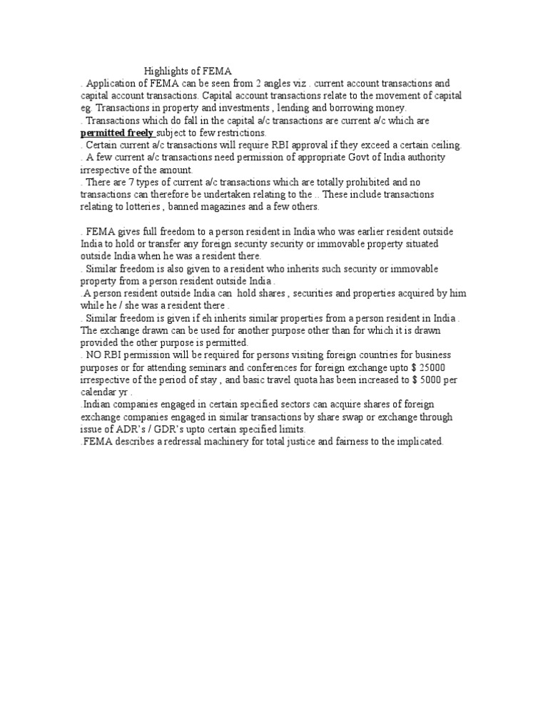 FEMA Guidelines on Current and Capital Transactions | PDF | Business ...