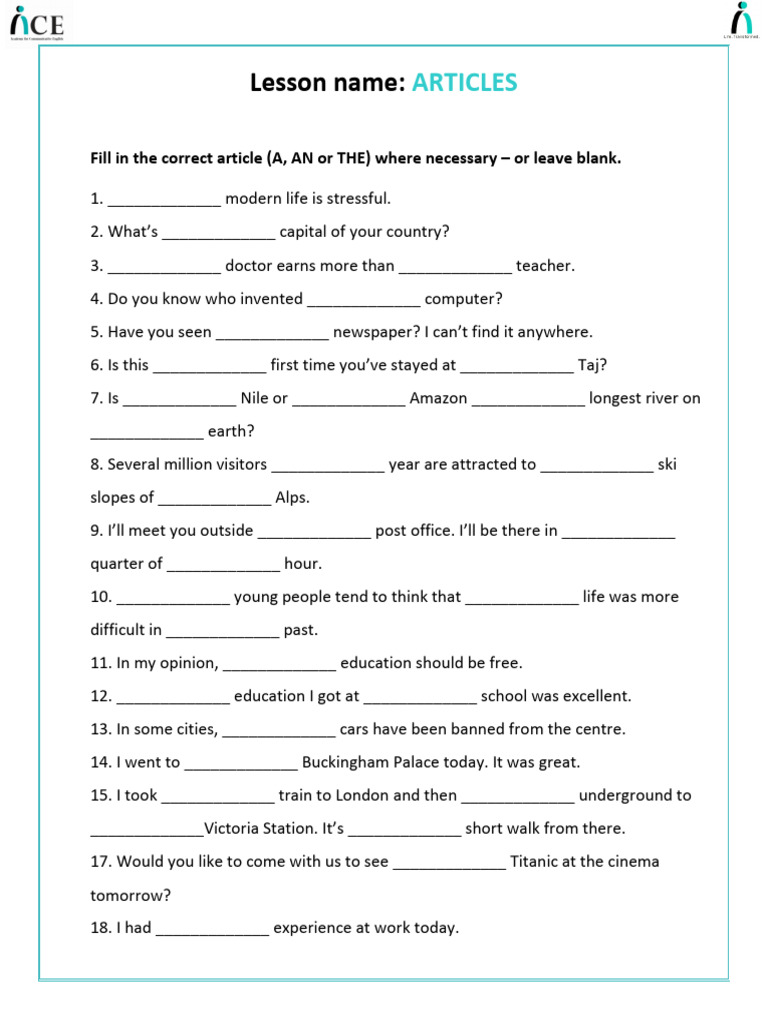 Article Usage Practice Exercises | PDF | Chess | Chess Theory