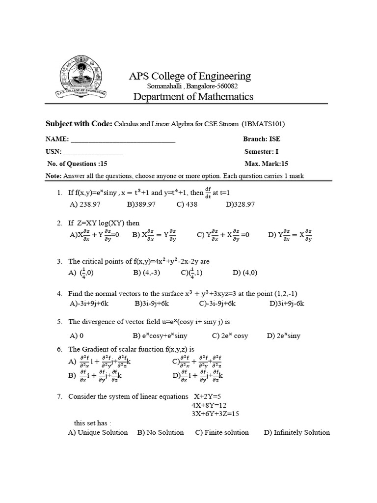 assignment cse ise | PDF | Linear Subspace | Matrix (Mathematics)