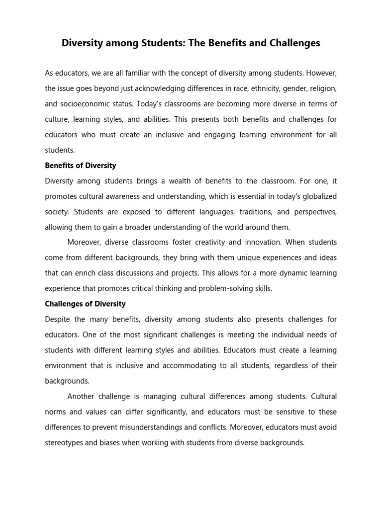 Benefits and Challenges of Student Diversity | PDF | Education Theory ...
