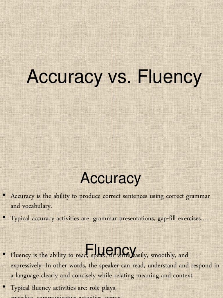 meaning grammar of Accuracy Fluency Fluency vs