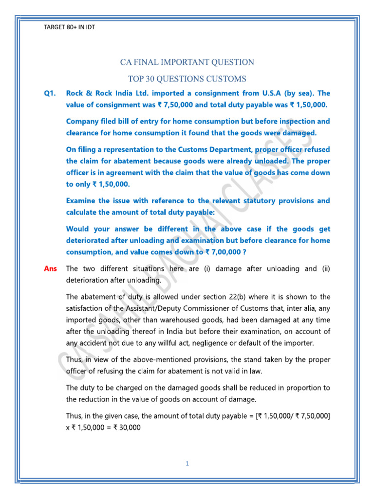 Customs Imp Ques | PDF