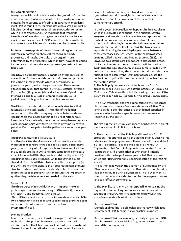 DNA and RNA: Structure and Function | PDF | Rna | Dna