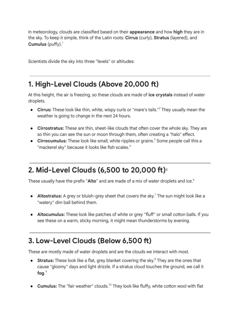 Types of Clouds and Their Weather Effects | PDF | Cloud | Clouds, Fog ...
