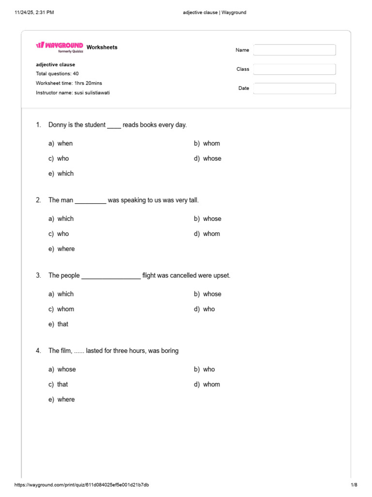 Soal Latihan Adjective Clause2 | PDF | Chess Openings | Chess