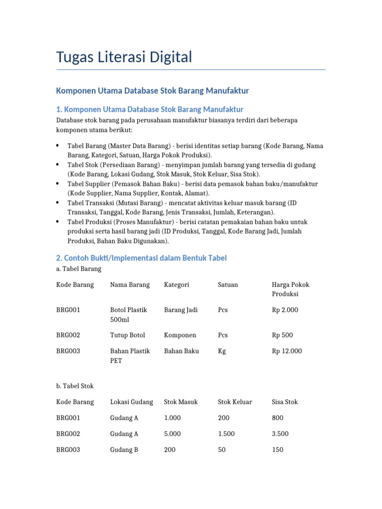 Tugas Literasi Digital Database Stok Barang | PDF