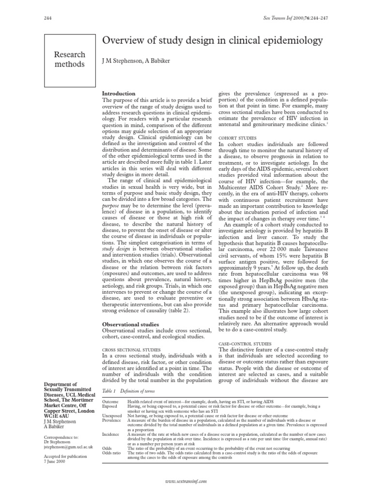 Overview of Study Design in Clinical Epidemiology | PDF | Randomized ...