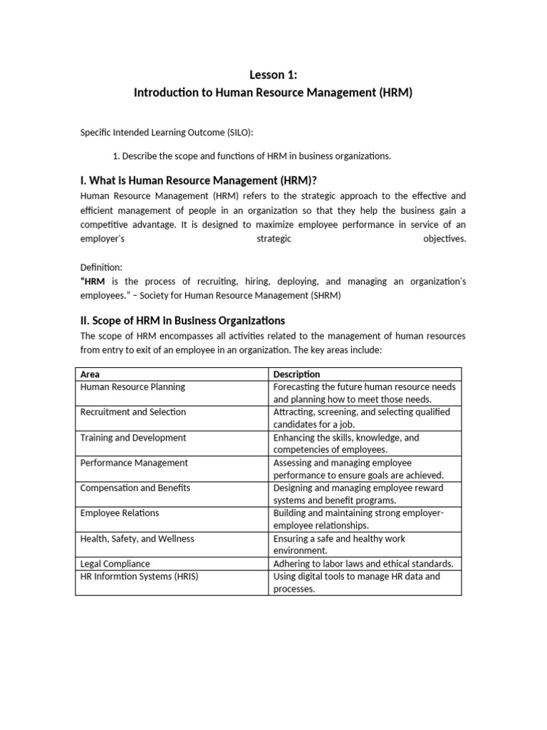 Introduction to Human Resource Management | PDF | Human Resource ...