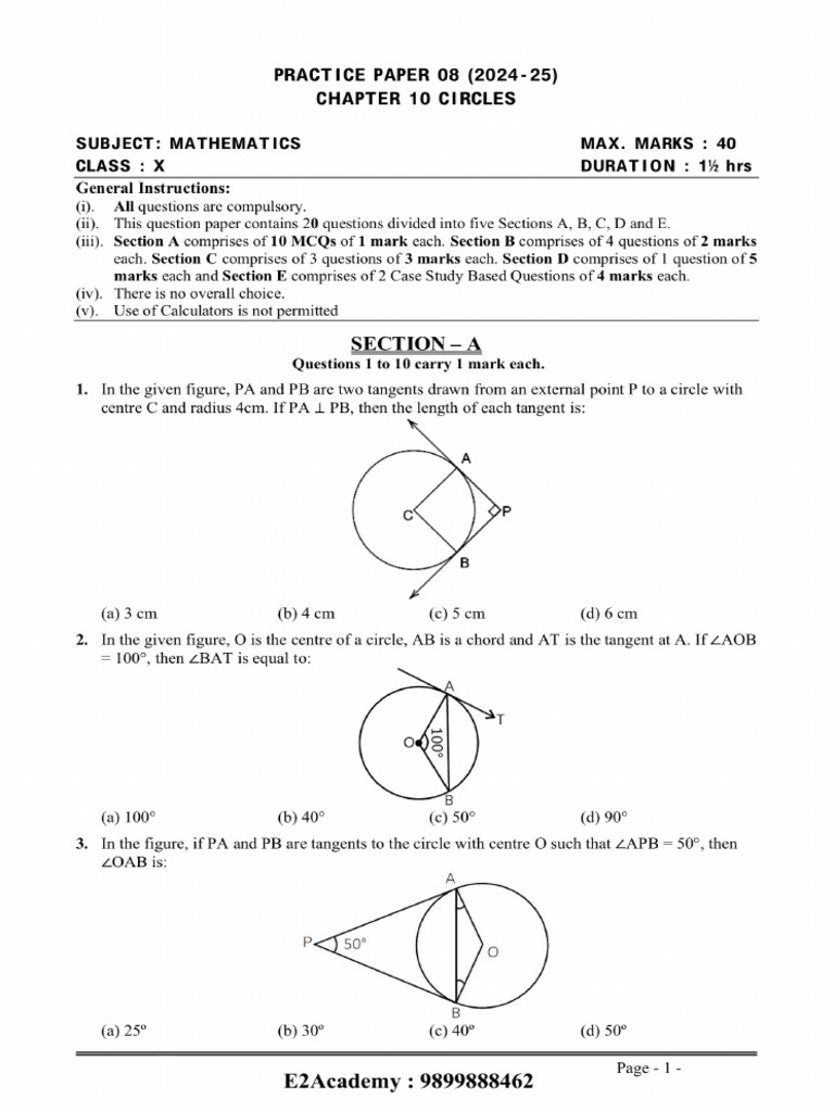 10th Circles Test | PDF