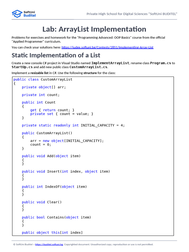 C# Custom ArrayList Implementation Guide | PDF | Programming Paradigms ...