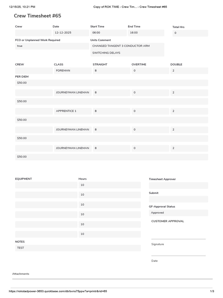 Copy of ROK TIME - Crew Tim... - Crew Timesheet #65 | PDF | Employment ...