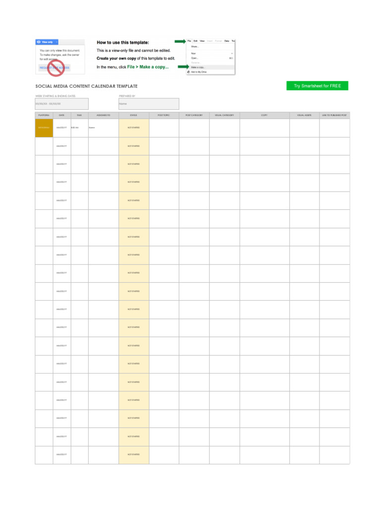 Social Media Content Calendar Template | PDF | Computing | Human ...