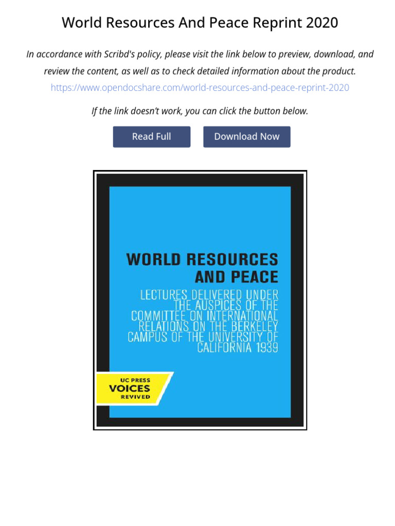 World Resources And Peace Reprint 2020 | PDF | Nation | Europe