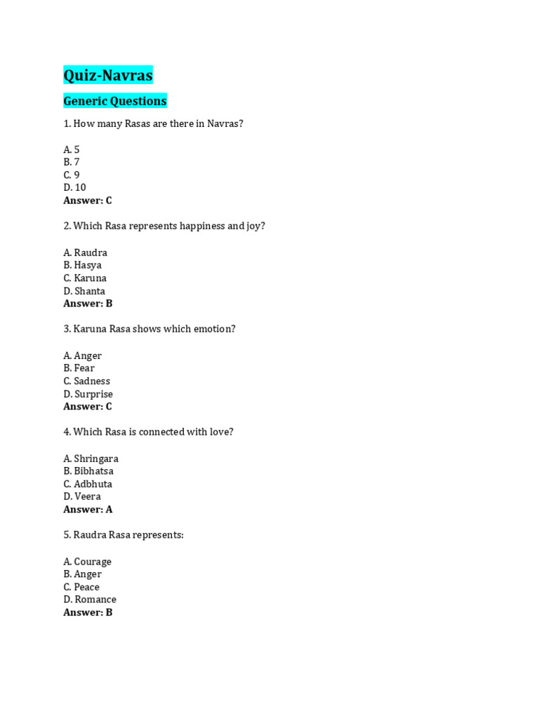 Navras Quiz: Explore 9 Emotions | PDF | Courage