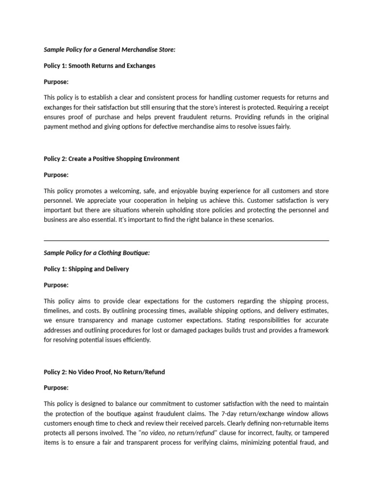 Retail Store Policy Guidelines | PDF