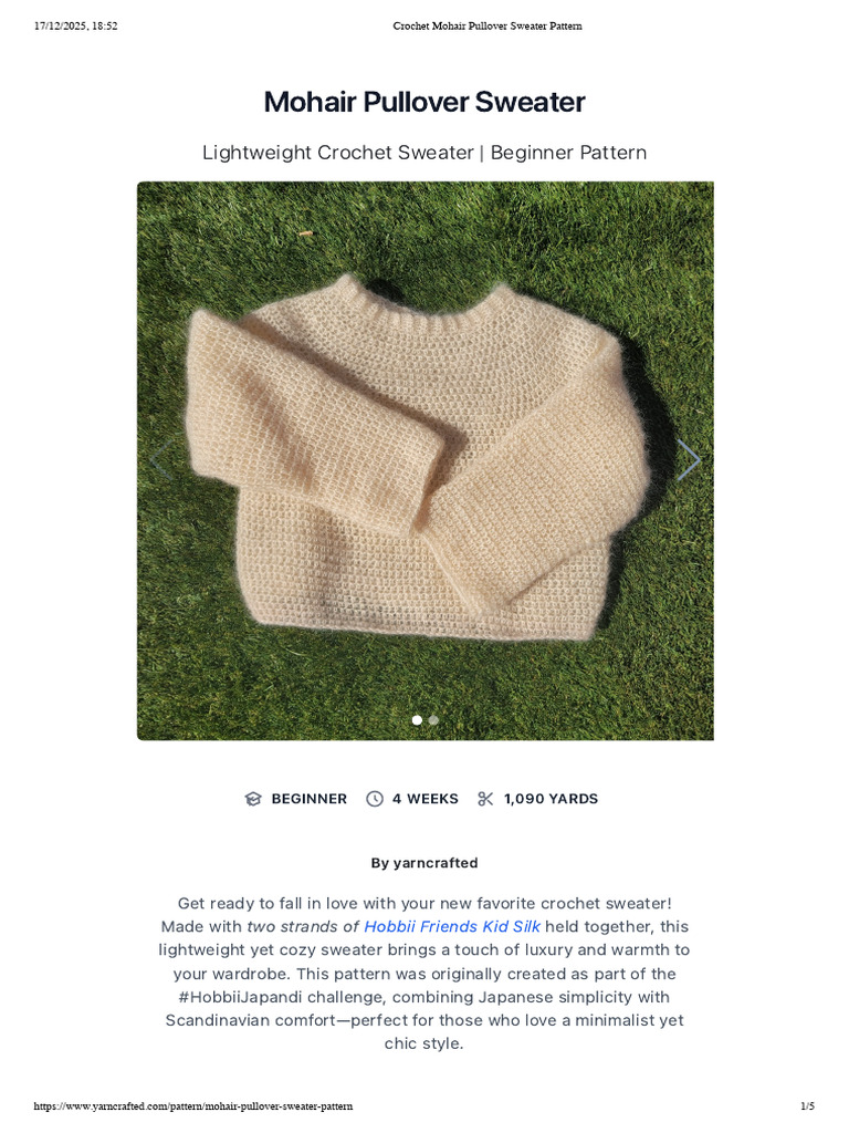 Beginner Mohair Pullover Sweater Pattern | PDF | Crochet | Sweater