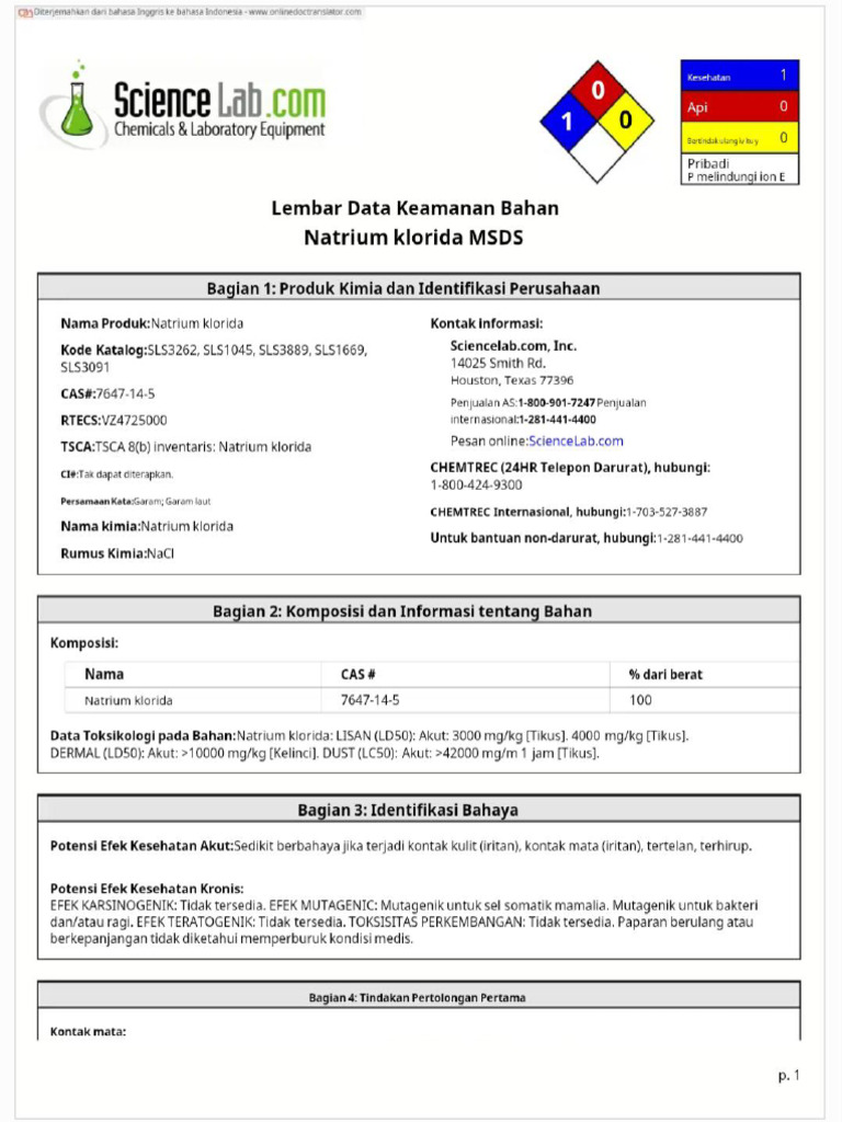 MSDS NaCl | PDF
