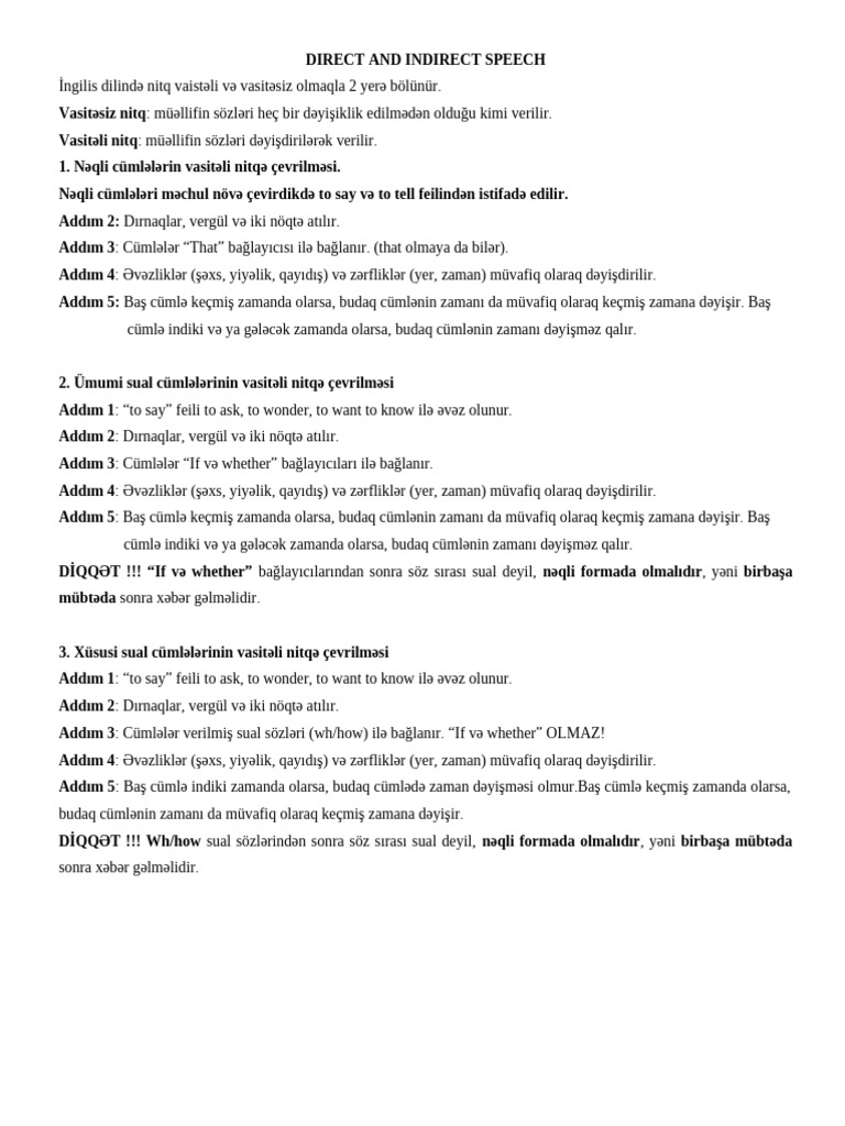 Direct and Indirect Speech | PDF