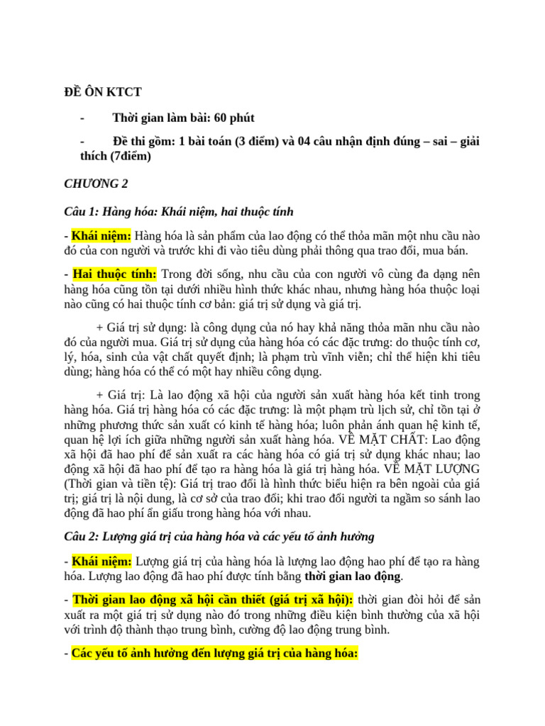 ĐỀ ÔN KTCT | PDF