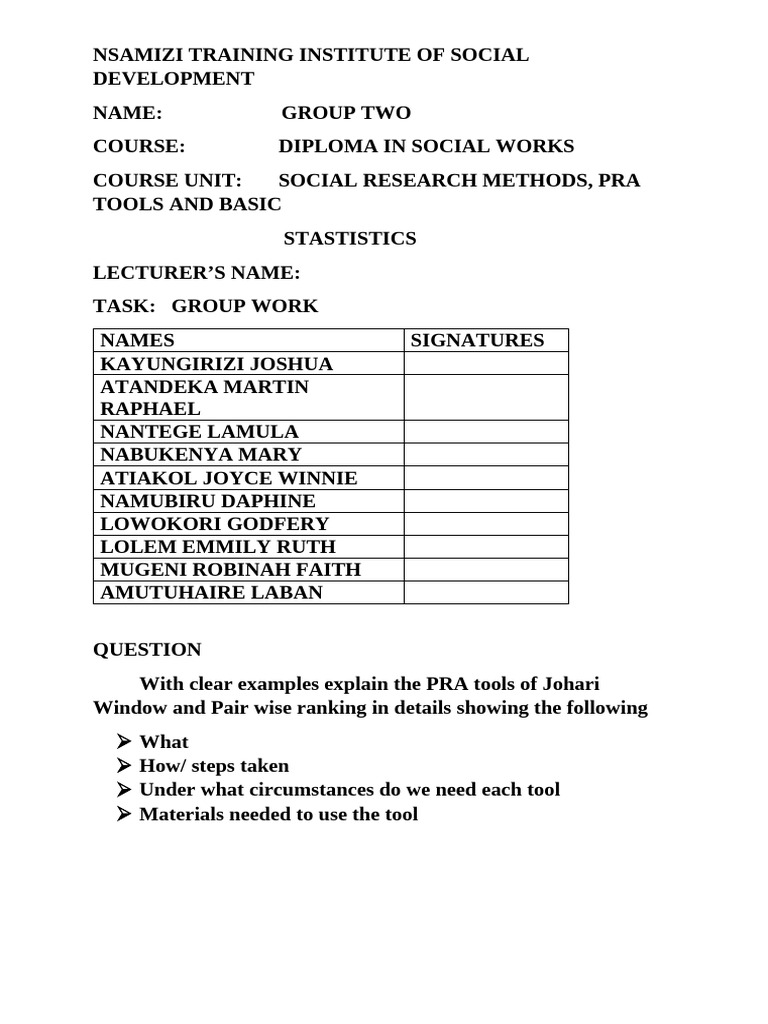 PRA Tools: Johari Window & Pairwise Ranking | PDF | Poverty ...