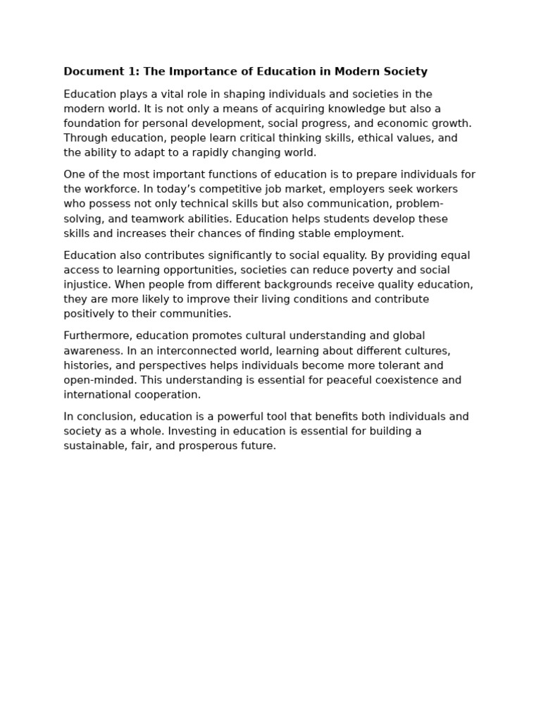 Importance of Education in Society | PDF