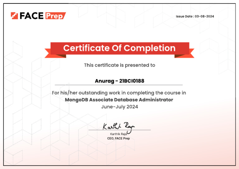MongoDB DBA Course Completion Certificate | PDF