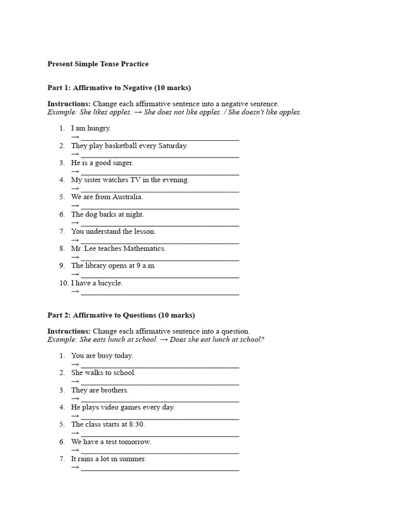 Present Simple Tense Exercises | PDF | Chess | Chess Theory