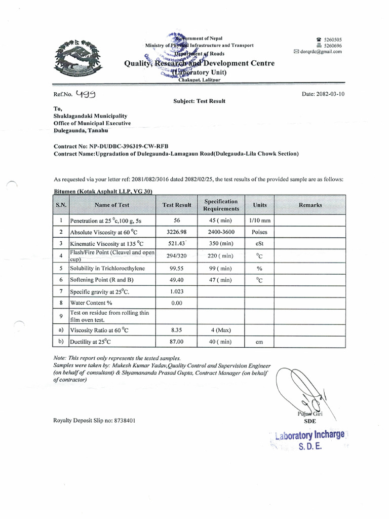 Bitumen Test Report | PDF