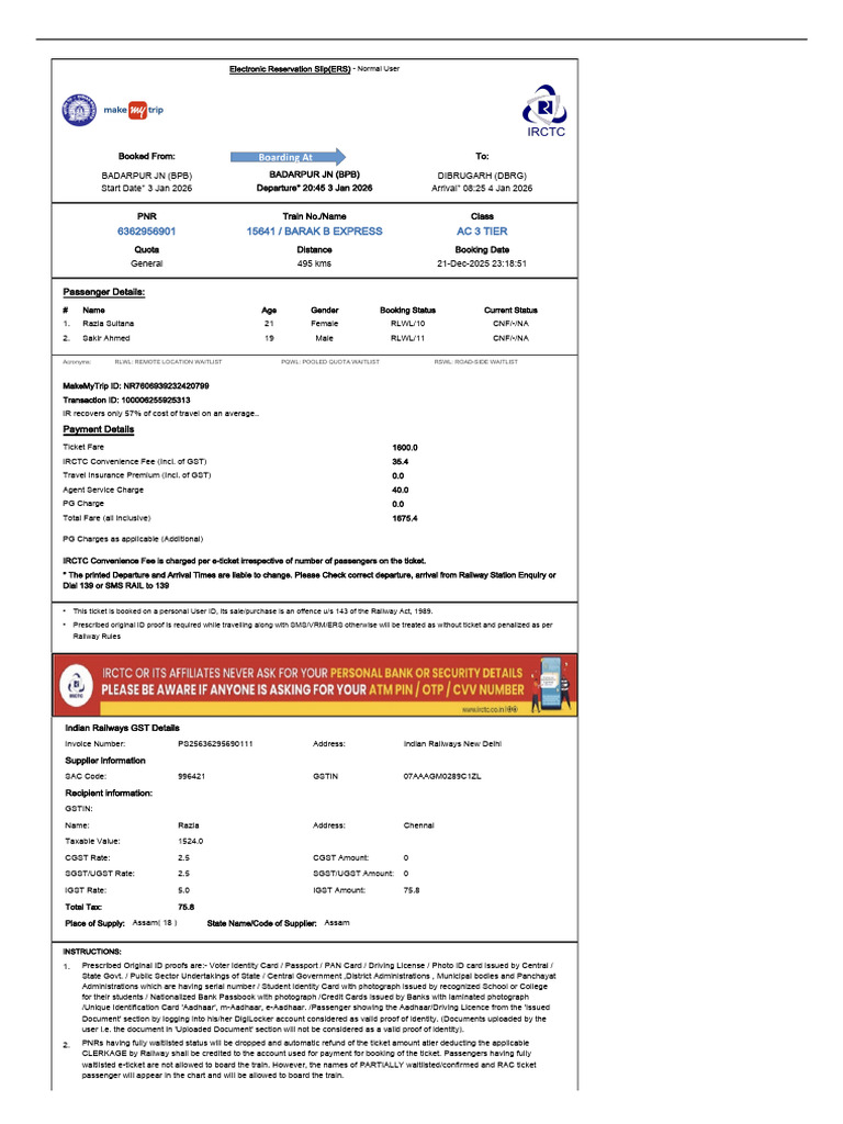 NR7606939232420799_ETicket (3) | PDF | Identity Document | Payments