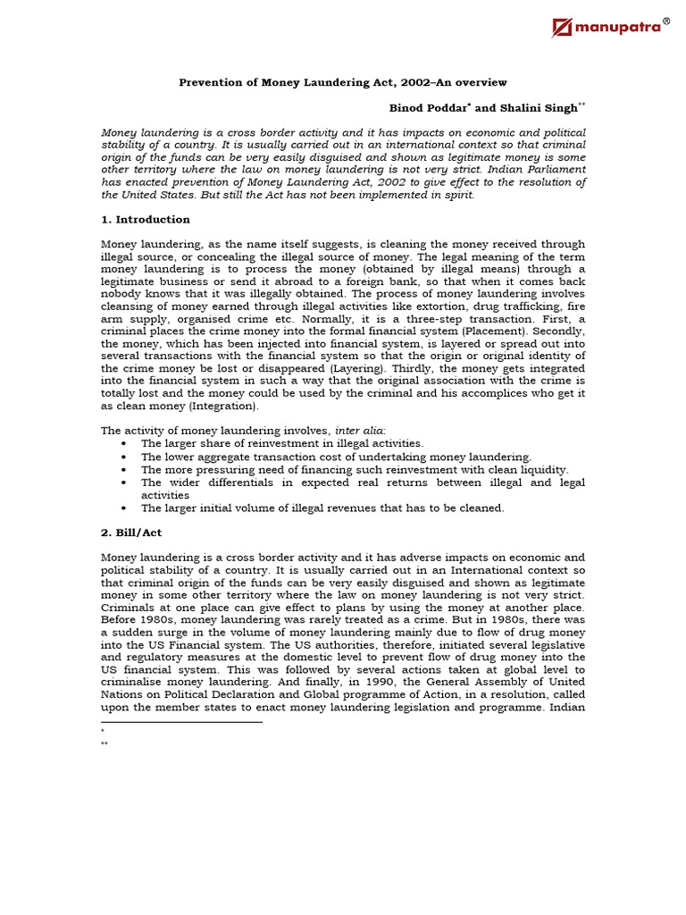 Overview of the Prevention of Money Laundering Act | PDF | Money ...