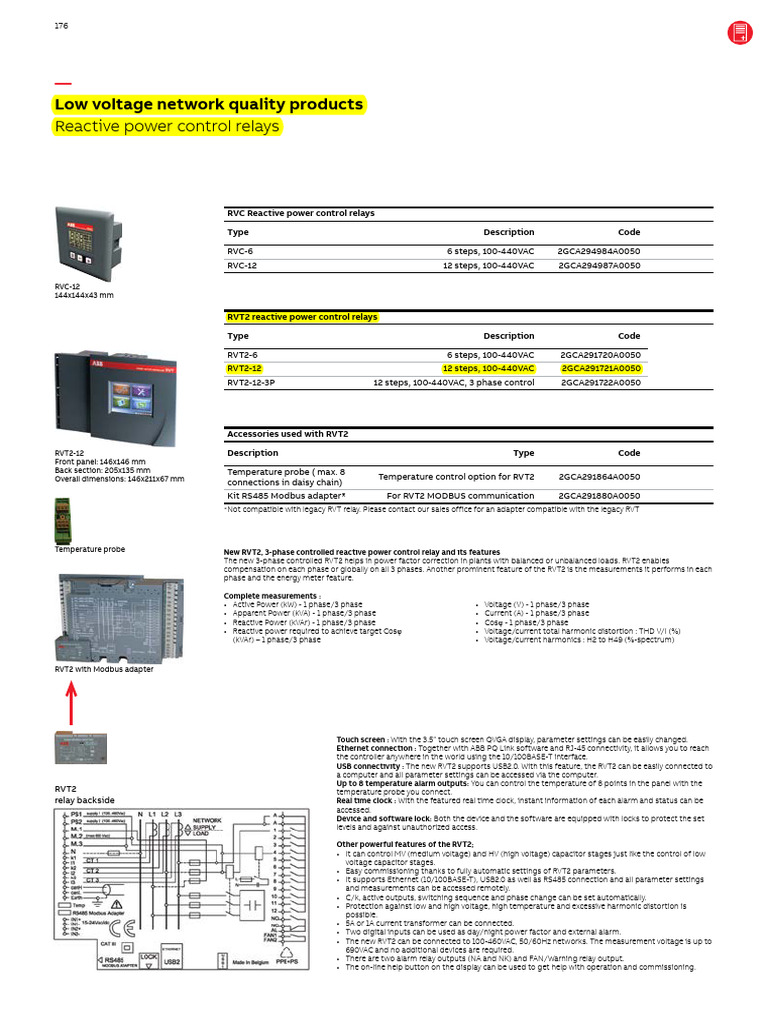 RVT2 Reactive Power Control Relay | PDF | Ac Power | Electronic Engineering
