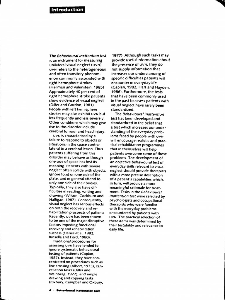 Behavioural Inattention Test (BIT) | PDF