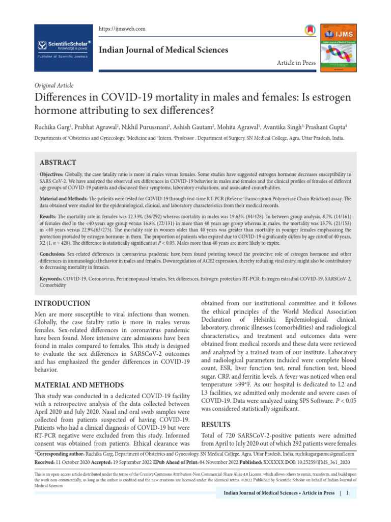 2022 Differences in COVID-19 Mortality in Males and Females_ is ...