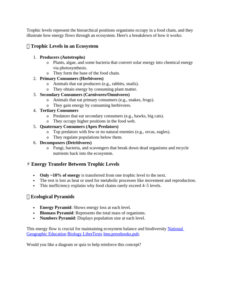 Trophic Levels Represent The Hierarchical Positions Organisms Occupy in ...