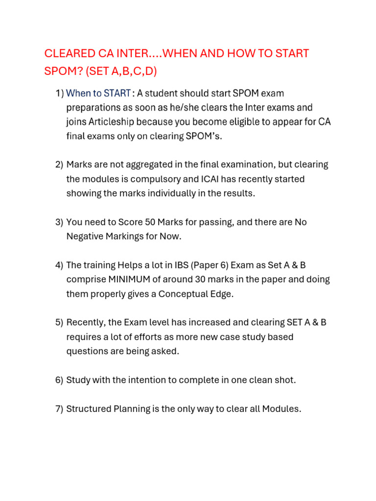 CA Final SPOM Strategy Guide | PDF | Qualifications | Educational ...