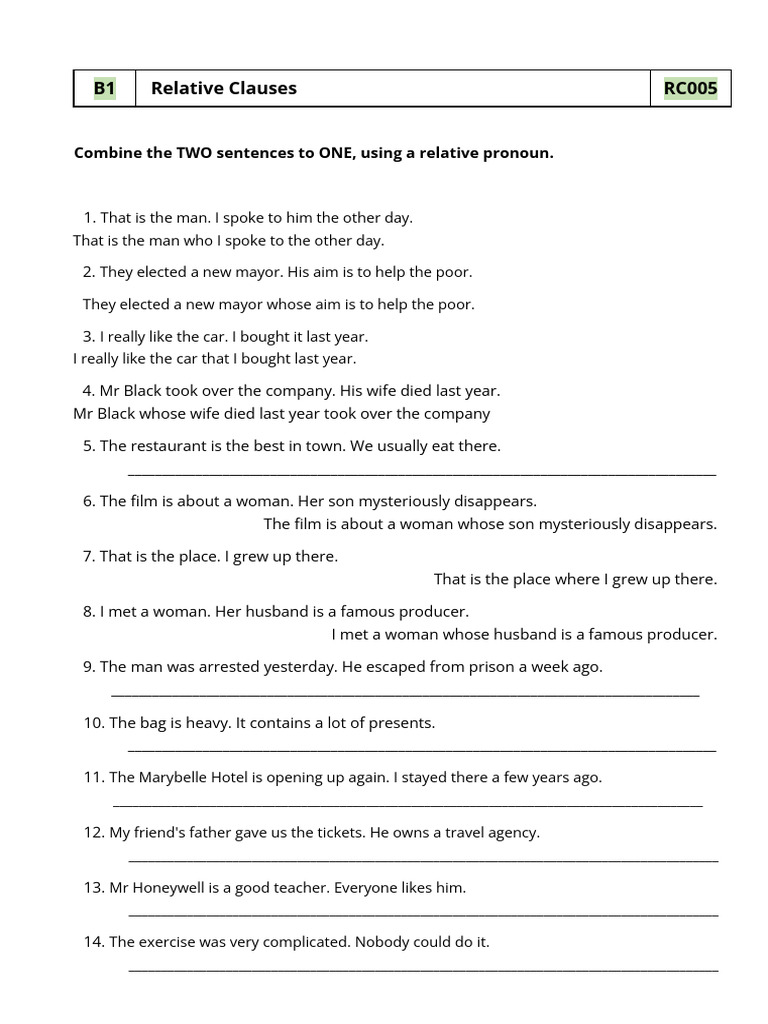 Mastering Relative Clauses Exercises | PDF | Language Mechanics ...