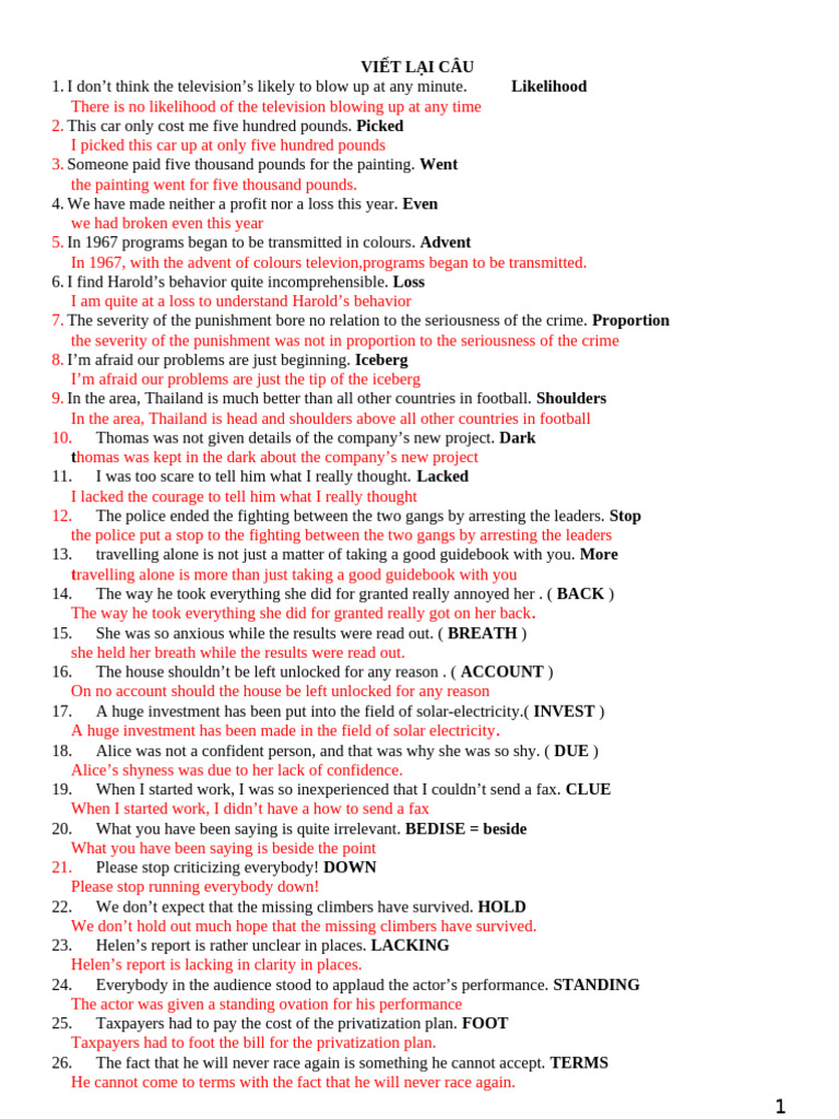 Sentence Rewriting Exercises | PDF