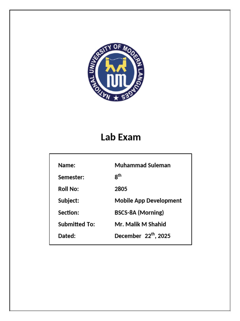 MAD - Lab Exam(2805) | PDF | Computing | Software Development