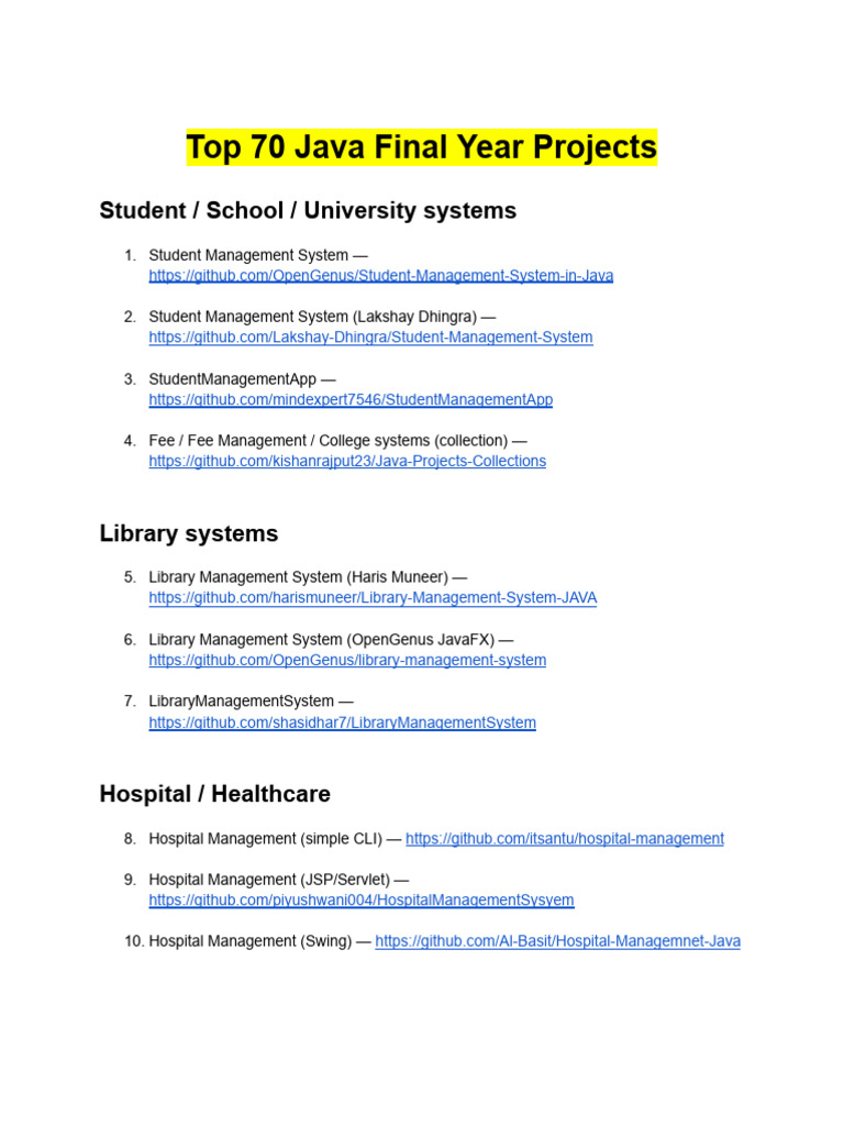 70 Java Final Year Project Ideas | PDF | Computing | Java Platform
